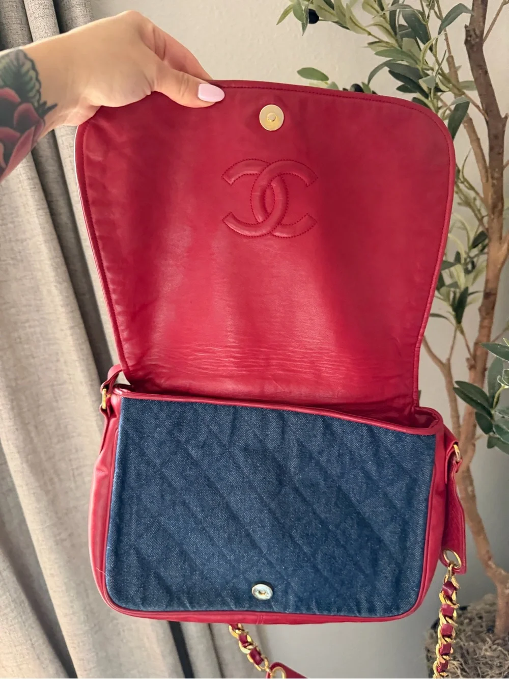 Chanel Denim Quilted with red trim. Vintage